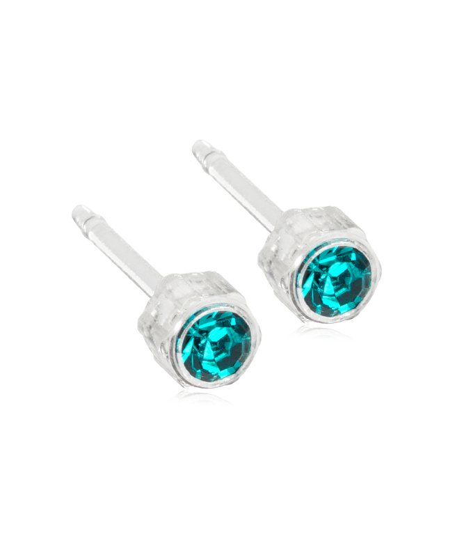 Oorbellen Blomdahl medical plastic knopje blue zircon (incl. achterkantjes) - Staartjes en Strikjes