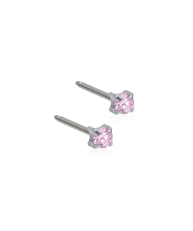 Oorbellen Blomdahl titanium knopje 3 mm. zirconiasteentje light rose (incl. achterkantjes)